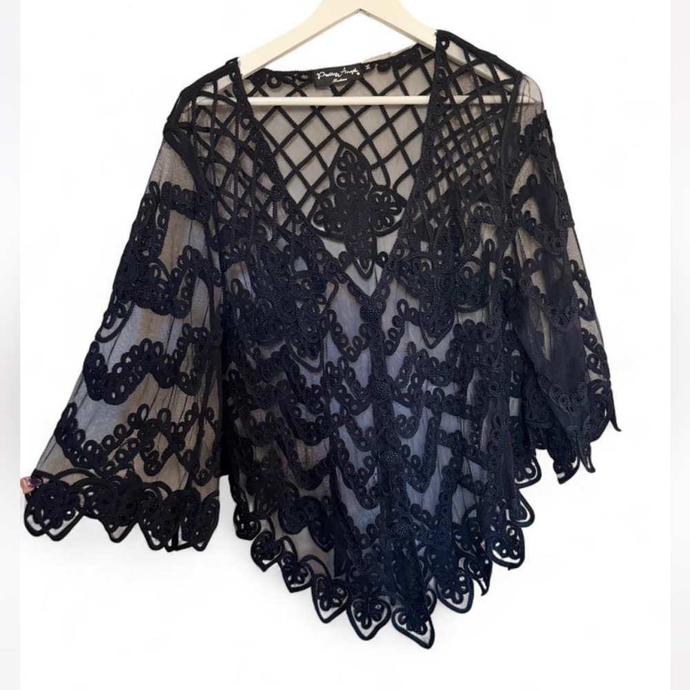Pretty Angel Black Lace Silk blend button up cardigan .